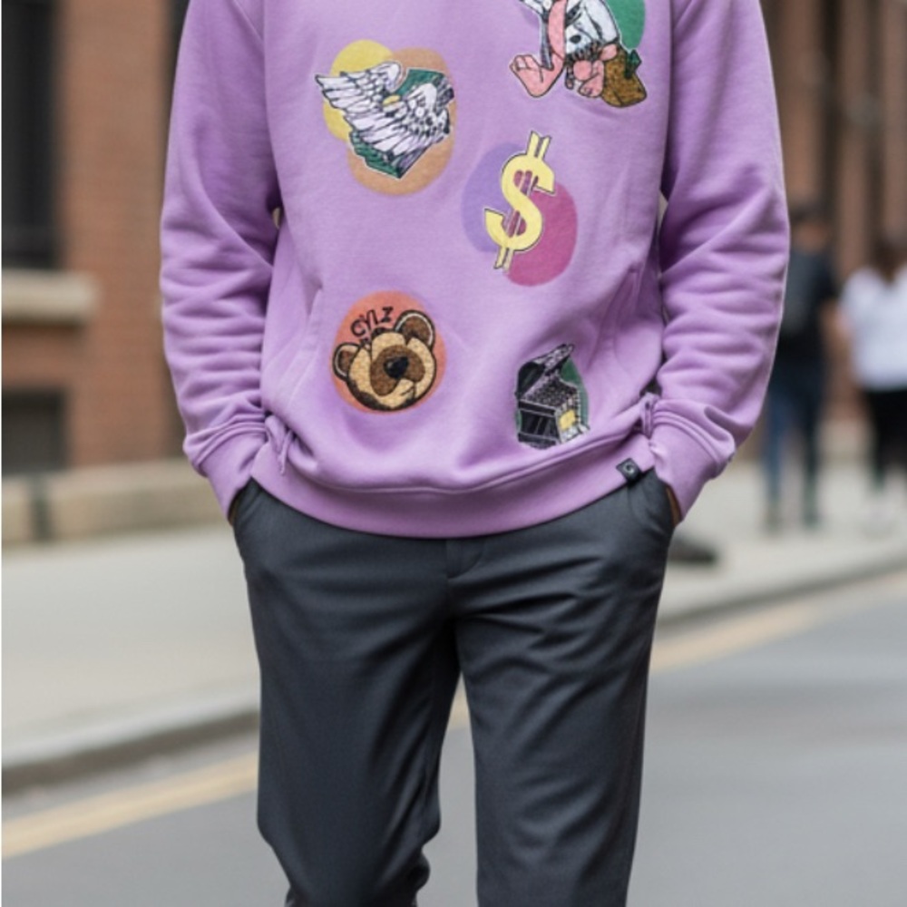 Vibrant Purple Graphic Men's Crewneck Sweater
